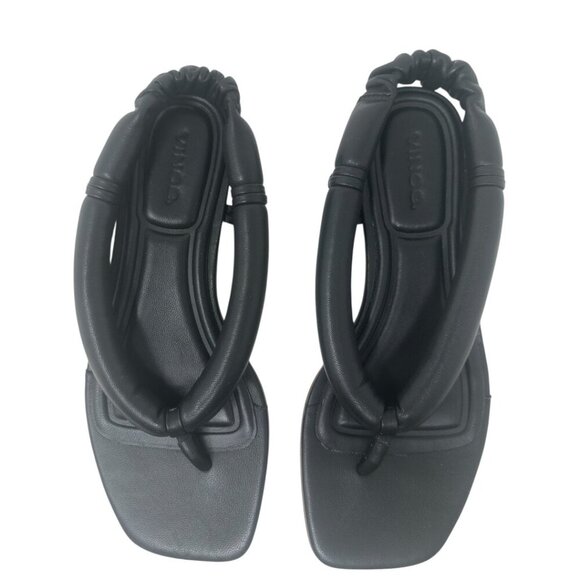 Vince Denton Black Leather Bubble Thong Flat Square Toe Sandal Size 6 Minimalist - Picture 5 of 14